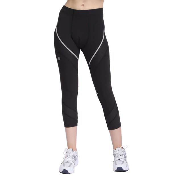 النساء المنقوشات اللوحة العاكسة الجري كابري Legging